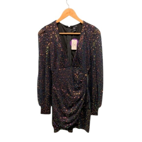 Windsor Women’s S Black Sequin Long Sleeve Mini Dress Bodycon Party Club NWT - Picture 1 of 12